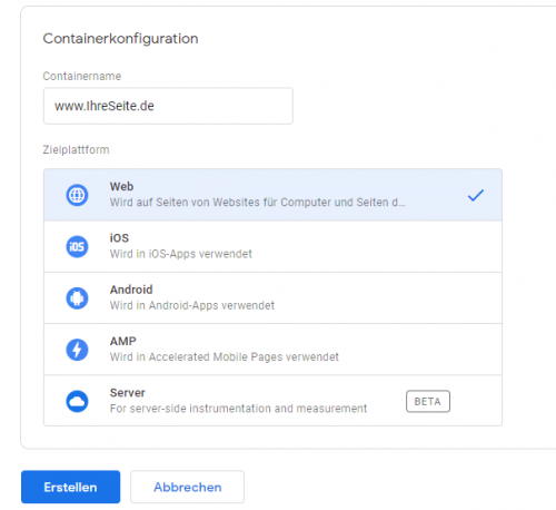 google tag manager containerkonfiguration